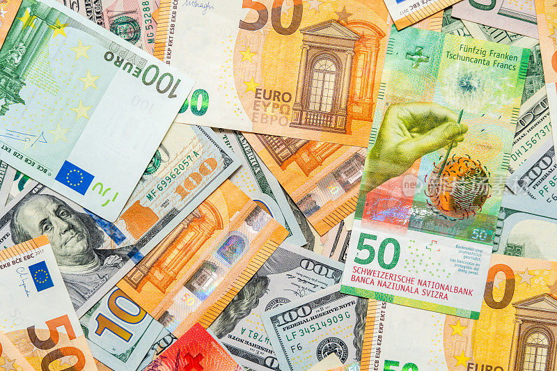 Background Ñf money pile dollar and euro bills